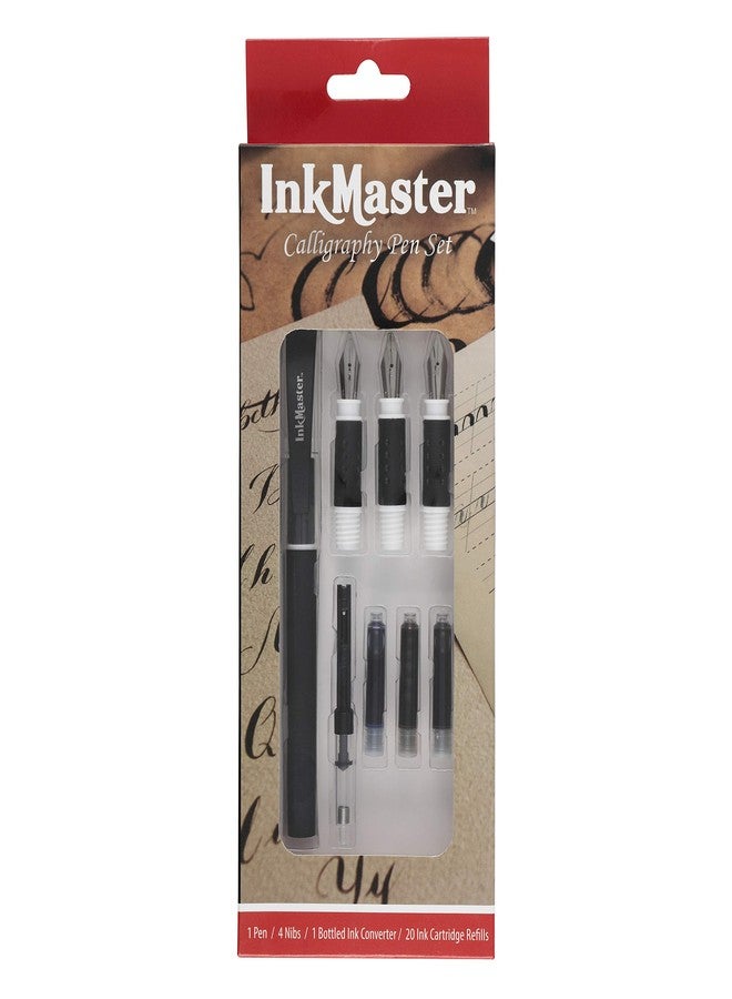 cezanne Ink Master Calligraphy Set Fountain Pens 4 Different Size Nibs and 20 Assorted Ink Cartridges Plus One Bottled Converter - Complete Easy Learning Kit for Beginners - Image 1