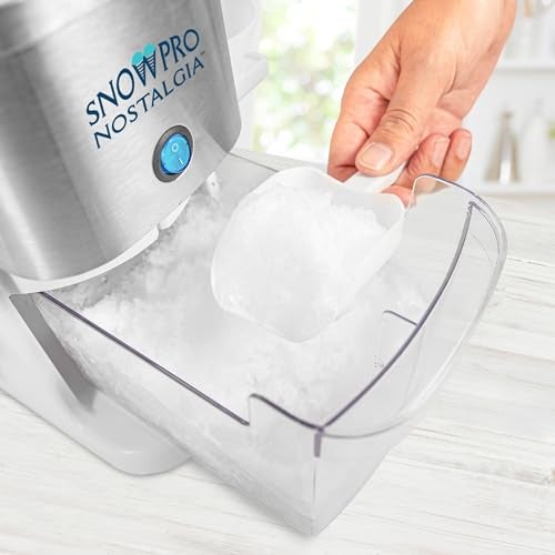 Nostalgia SnowPro Electric Shaved Ice & Snow Cone Maker 64-Ounce Ice Shaving Capacity, 4 Reusable Cones, Side Shelves, and Scoop Included - Image 5