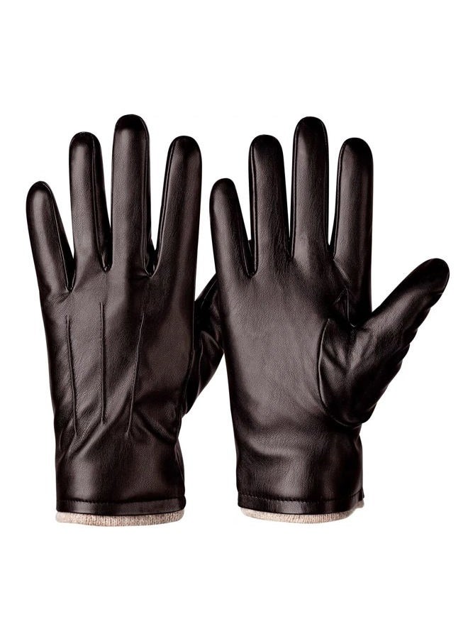 Alepo Winter PU Leather Gloves For Men, Warm Thermal Touchscreen Texting Typing Dress Driving Motorcycle Gloves With Wool Lining (Brown-L) - Image 1