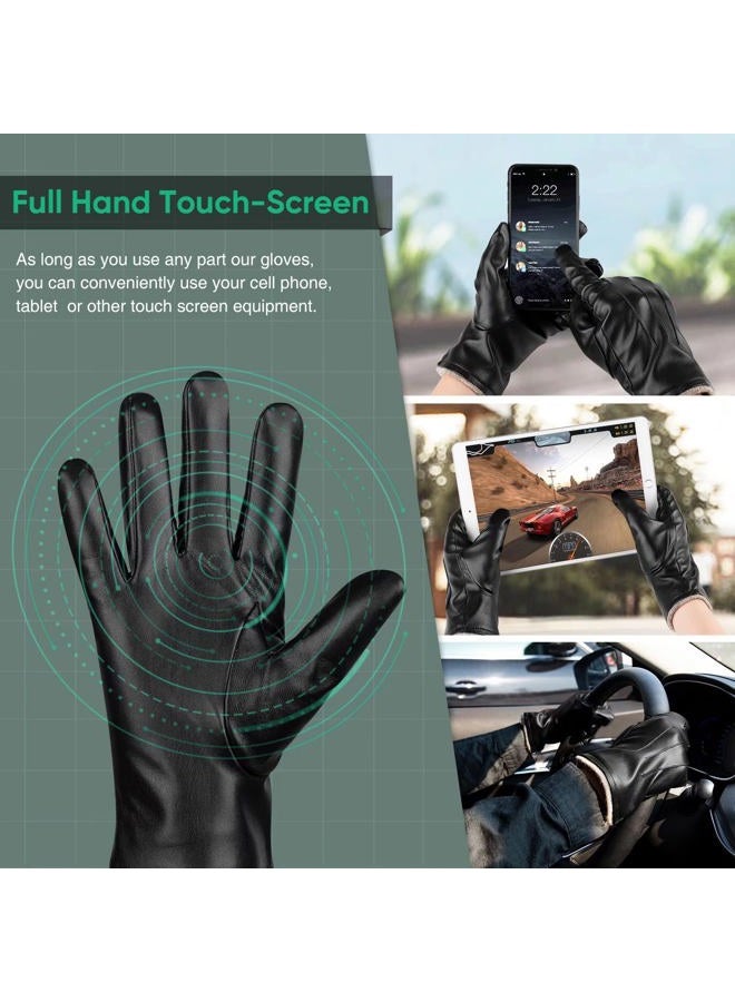 Alepo Winter PU Leather Gloves For Men, Warm Thermal Touchscreen Texting Typing Dress Driving Motorcycle Gloves With Wool Lining (Brown-L) - Image 3