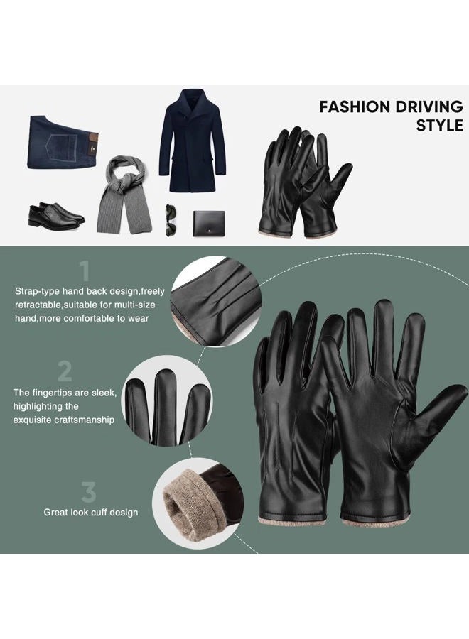 Alepo Winter PU Leather Gloves For Men, Warm Thermal Touchscreen Texting Typing Dress Driving Motorcycle Gloves With Wool Lining (Brown-L) - Image 5