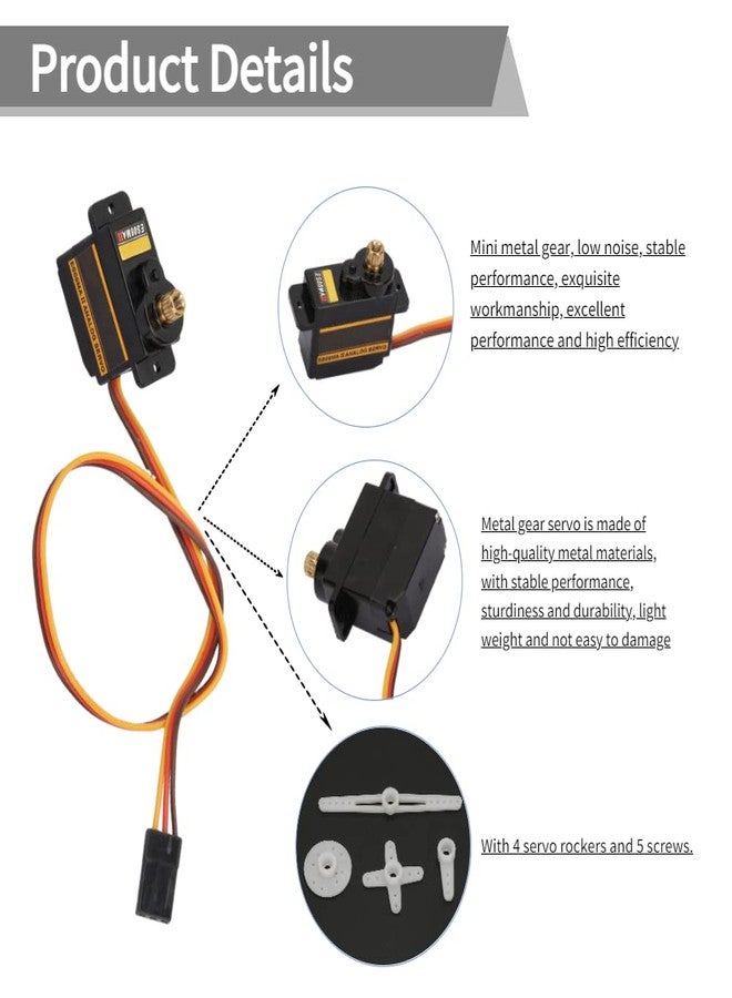 Akozon Mini Metal Gear Analog Servo for ES08MA II 12g/1.8 kg/10 Seconds High Speed Servo Analog Gear - Image 3