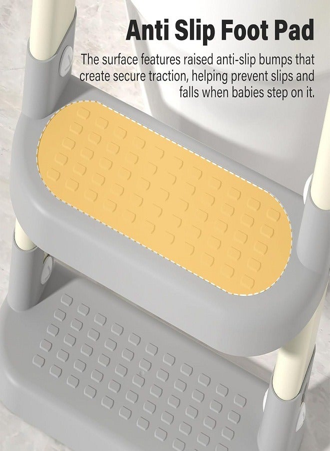 Potty Training Seat with Ladder, Foldable Ladder Potty for Kids, Splash Guard, Comfortable Non-Slip Base (Green)
