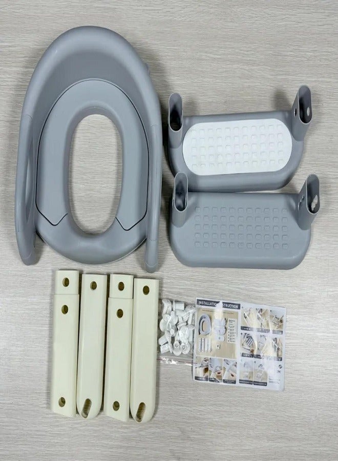 Potty Training Seat with Ladder, Foldable Ladder Potty for Kids, Splash Guard, Comfortable Non-Slip Base (Green)
