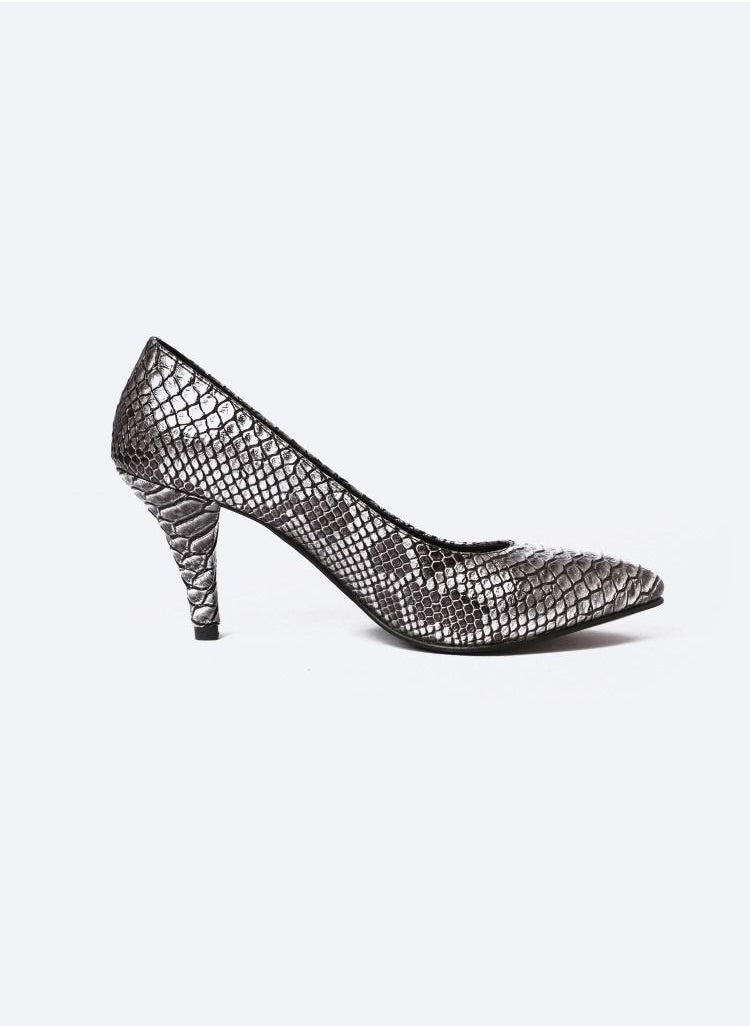 Zahwa Cobra-Textured Leather Heeled Shoes With A 9 Cm Thin Heel  - Image 3