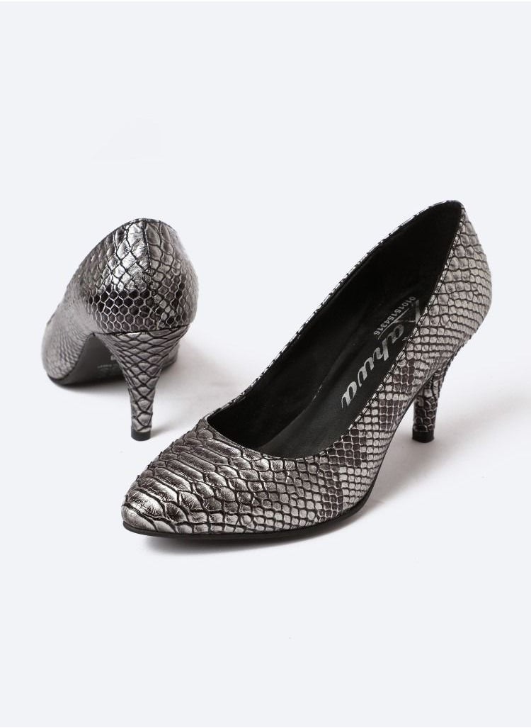 Zahwa Cobra-Textured Leather Heeled Shoes With A 9 Cm Thin Heel  - Image 2