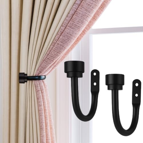 Colornest 2 Pcs Curtain Holdbacks – Metal Curtain Tiebacks with Black Cap Finials | Decorative Wall Mounted Drapery Hooks for Living Room, Bedroom – Black - Image 1