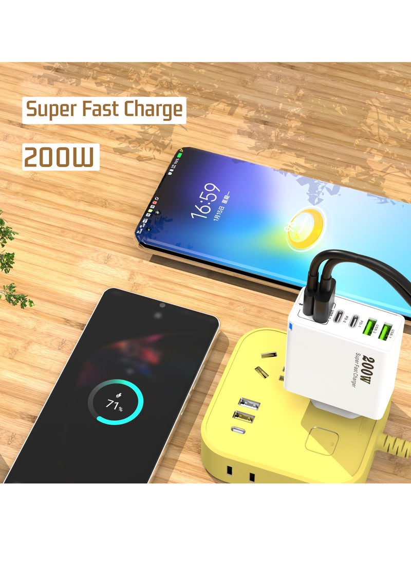 200W UK 6 Ports Multifunctional Super Fast Charger Adapter Mobile Phone Wall Charger Travel Power Adapter White - Image 3