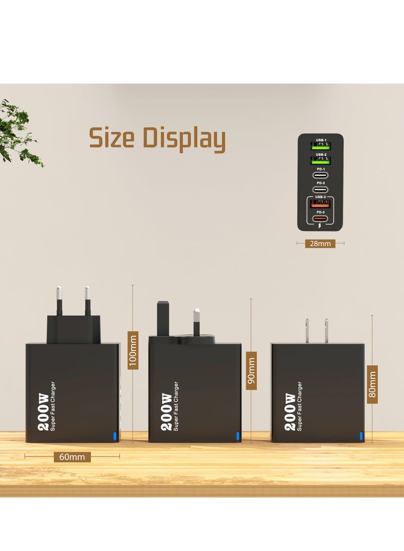 200W UK 6 Ports Multifunctional Super Fast Charger Adapter Mobile Phone Wall Charger Travel Power Adapter White - Image 5