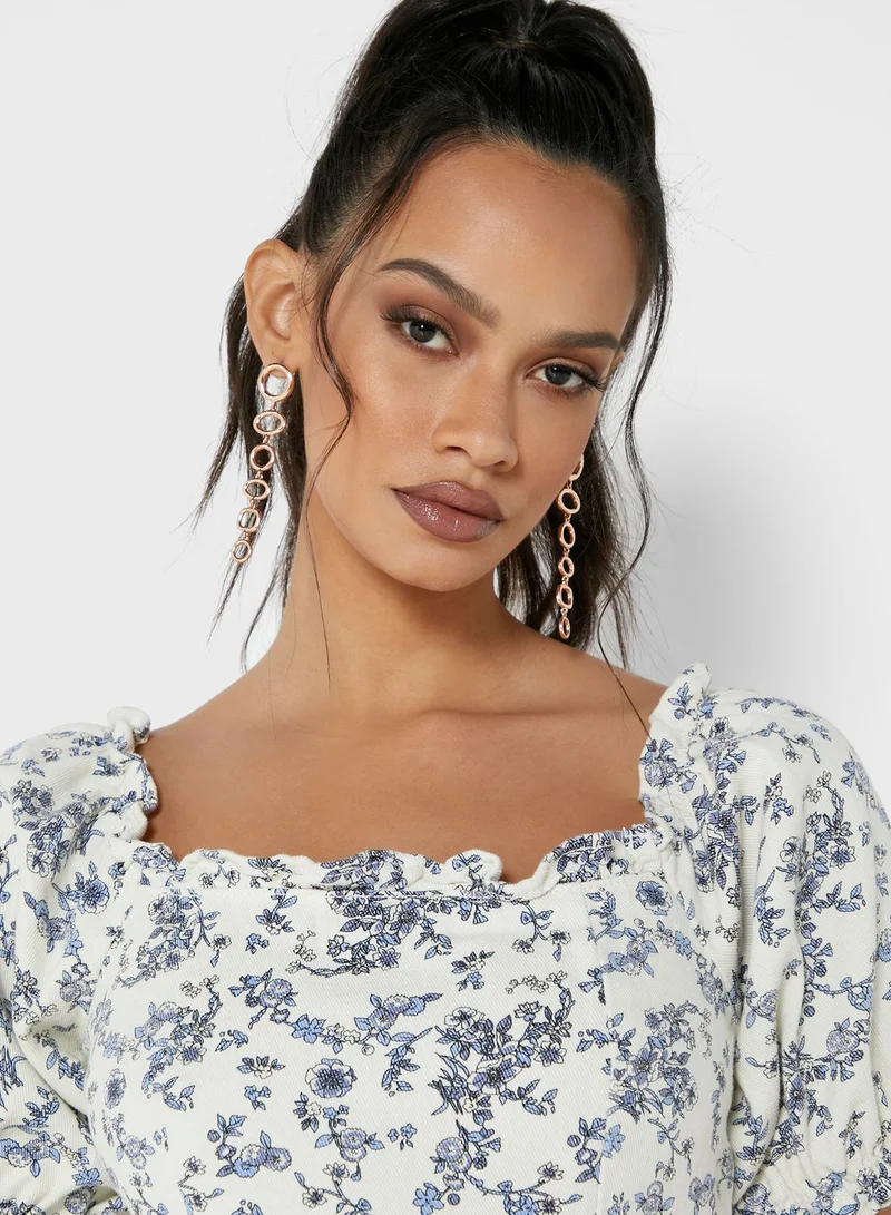 Missguided Floral Square Puff Sleeve Top