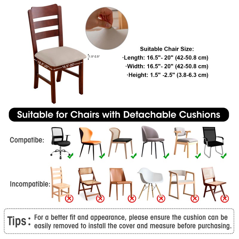 YUEANG Waterproof PU Leather Seat Covers for Dining Room Chairs Set of 6, Stretch Dining Chair Slipcovers, Kitchen Chair Seat Covers, Non-Slip & Washable (Khaki) - Image 2