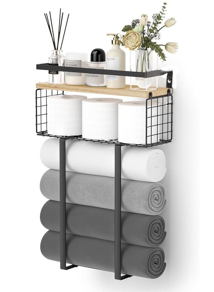 كيلا حامل مناشف  حامل للحمام   سقف منشفة الحمام مع سقف منشفة معلق الجدار، سقف منشفة معدنية مع سقف خشبي - Image 1