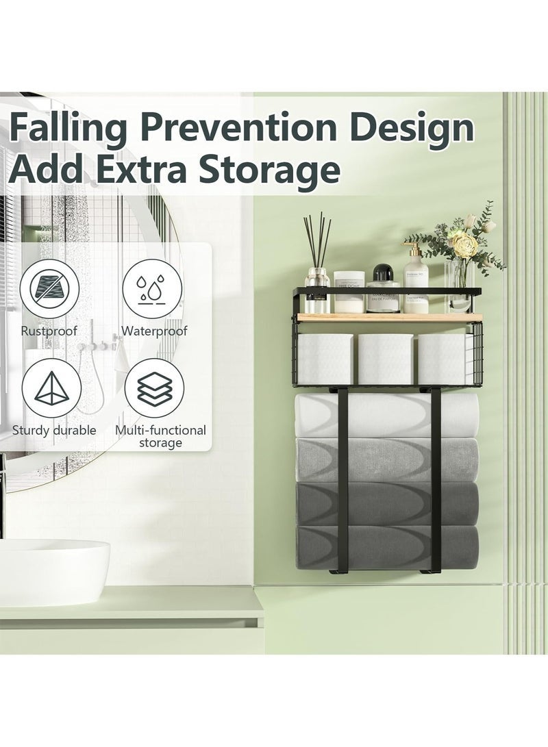 كيلا حامل مناشف  حامل للحمام   سقف منشفة الحمام مع سقف منشفة معلق الجدار، سقف منشفة معدنية مع سقف خشبي - Image 5