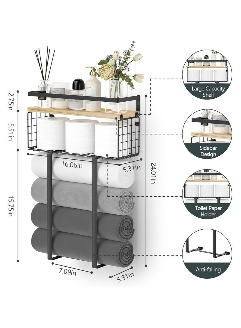 كيلا حامل مناشف  حامل للحمام   سقف منشفة الحمام مع سقف منشفة معلق الجدار، سقف منشفة معدنية مع سقف خشبي - Image 4