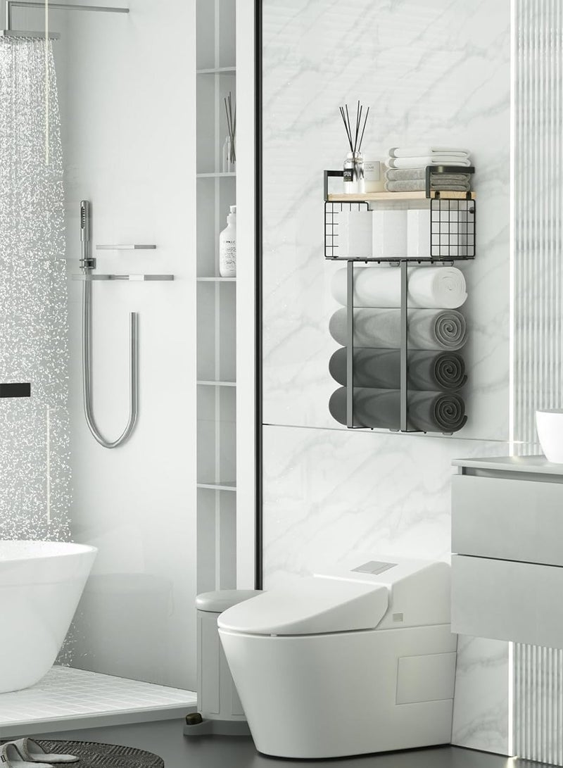 كيلا حامل مناشف  حامل للحمام   سقف منشفة الحمام مع سقف منشفة معلق الجدار، سقف منشفة معدنية مع سقف خشبي - Image 2