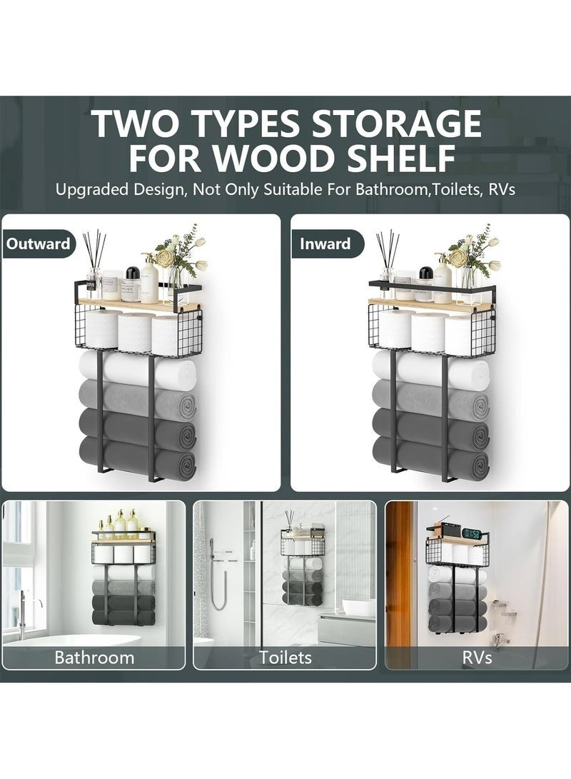 كيلا حامل مناشف  حامل للحمام   سقف منشفة الحمام مع سقف منشفة معلق الجدار، سقف منشفة معدنية مع سقف خشبي - Image 3