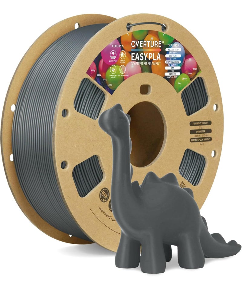 OVERTURE Easy PLA 1.75mm 3D Printer Filament, 1kg PLA Cardboard Spool (2.2lbs), Dimensional Accuracy +/- 0.02mm, Fit Most FDM Printer (Easy Space Gray) - Image 1