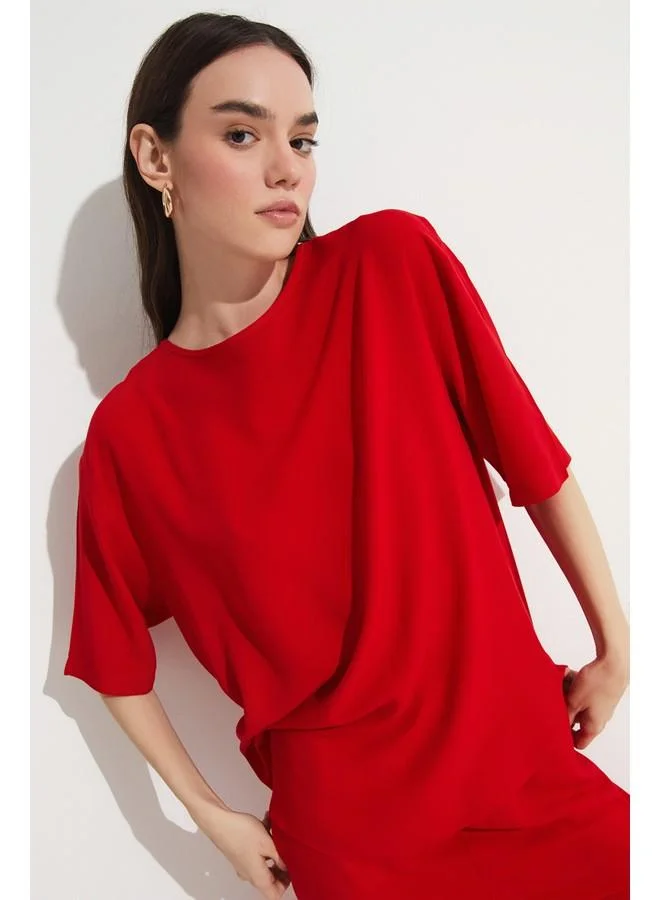 JUNE June Viscose Blouse & Trouser Set Red