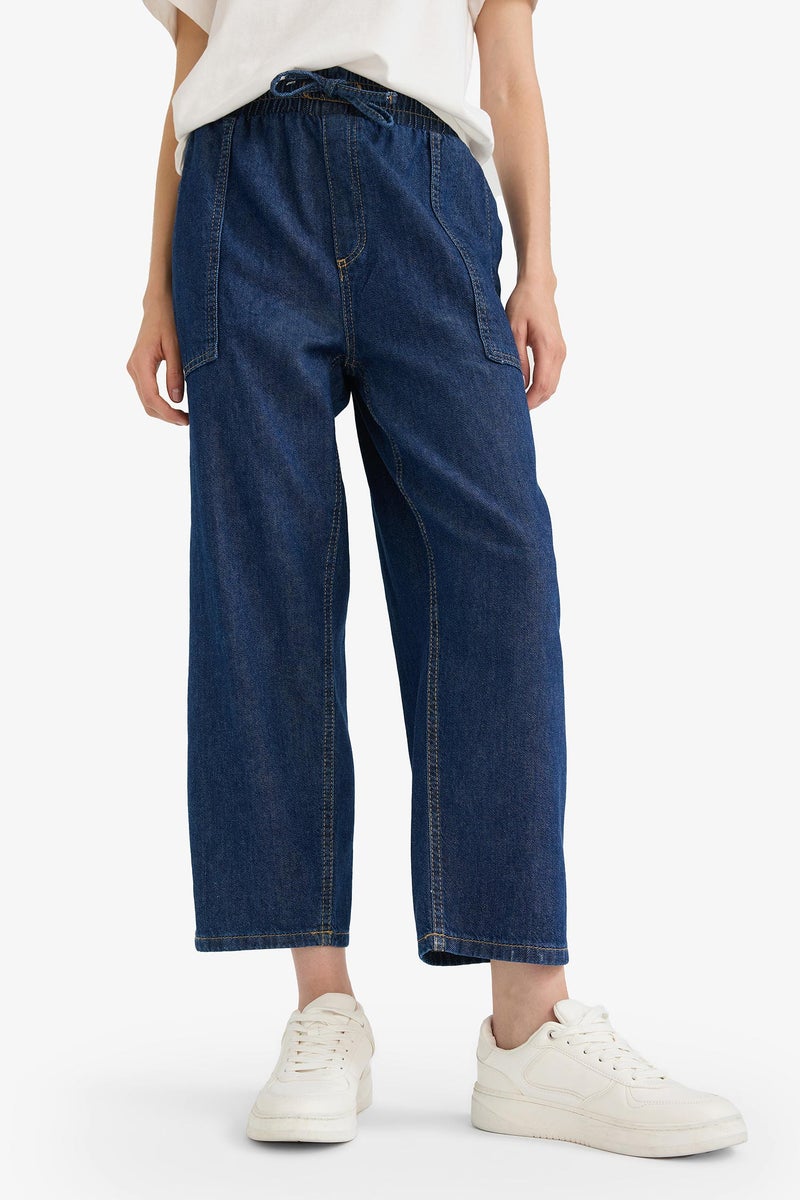 DeFacto Blue Woman Carrot Fit Crop Fit Soft Jeans Trousers Casual - Image 1