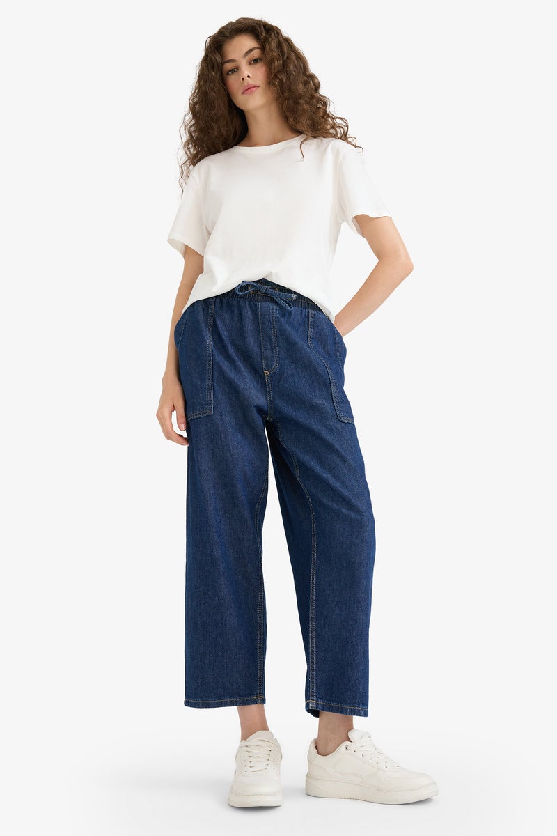 DeFacto Blue Woman Carrot Fit Crop Fit Soft Jeans Trousers Casual - Image 3