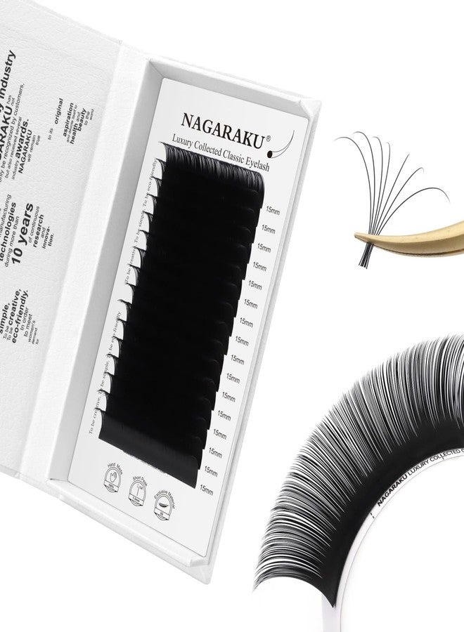 NAGARAKU Individual Eyelash Extensions - from Vettsy, Luxury Collected Classic Single Lashes Upgraded 3rd Generation Soft Natural Beauty Salon Professional Lash Supplies 16 Rows Matte Black -0.12 C Curl 15mm - Image 1