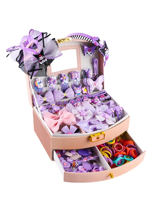 JCB CHIC علبة مجوهرات مع طقم إكسسوارات شعر، طقم إكسسوارات شعر للأطفال منظم صندوق مجوهرات مع 94 قطعة إكسسوارات شعر بما في ذلك المشابك وربطات العنق وأربطة الشعر والأربطة والفواصل - Image 2