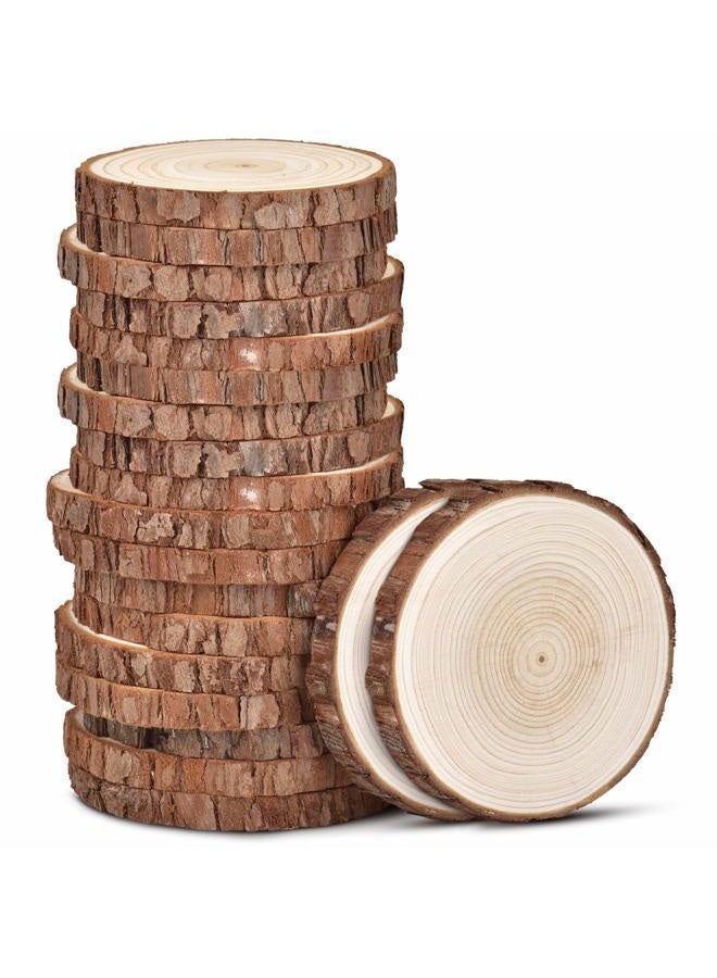 LESUMI Unfinished Natural Wood Slices with Bark - 14 Pcs 3.5-4 inch Wood Craft kit, DIY Kids Arts and Crafts Coasters Christmas Ornaments Rustic Wedding Decorations - Image 1