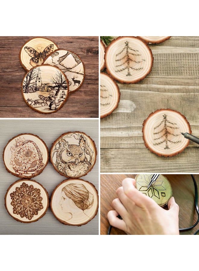 LESUMI Unfinished Natural Wood Slices with Bark - 14 Pcs 3.5-4 inch Wood Craft kit, DIY Kids Arts and Crafts Coasters Christmas Ornaments Rustic Wedding Decorations - Image 5