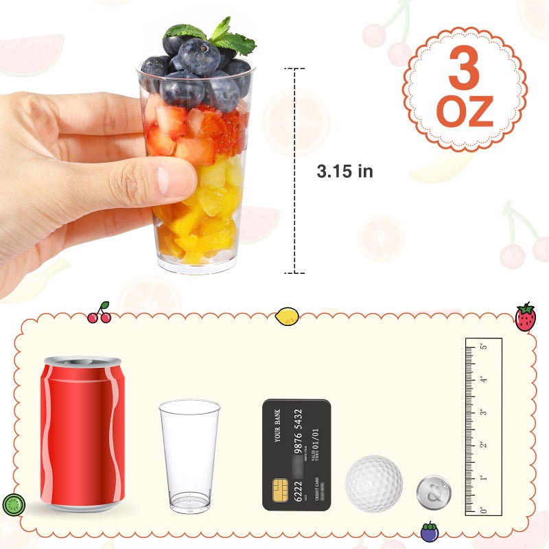 Eupako 3 oz Plastic Dessert Shooter Cups with Spoons - 100 Pack Mini Clear Round Appetizer Cup Shot Glasses, Small Dessert Cups for Jello Shots, Parfait, Puddings, Mousse, Parfait - Image 3