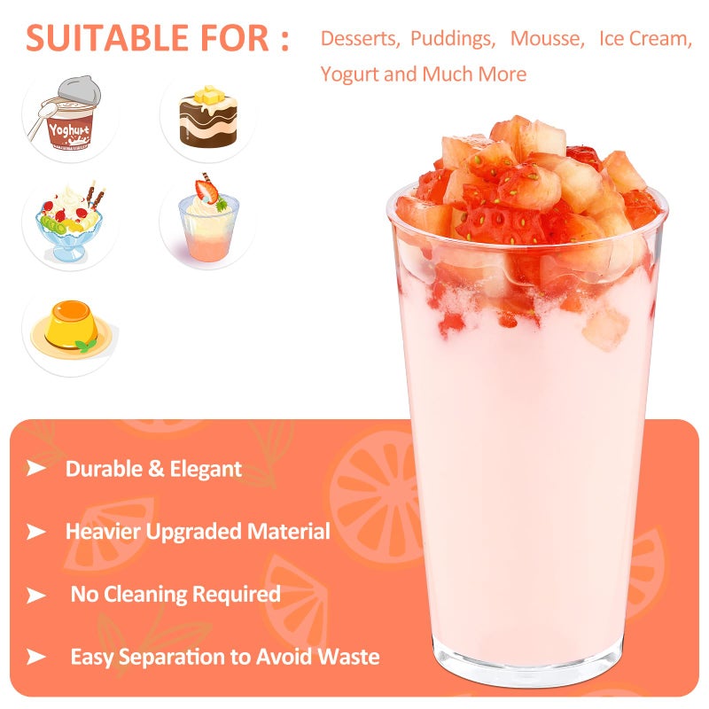 Eupako 3 oz Plastic Dessert Shooter Cups with Spoons - 100 Pack Mini Clear Round Appetizer Cup Shot Glasses, Small Dessert Cups for Jello Shots, Parfait, Puddings, Mousse, Parfait - Image 2