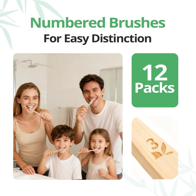 genkent Bamboo Toothbrushes 12 Pack Natural Toothbrushes BPA Free Soft Bristles Toothbrush Eco Friendly Charcoal Toothbrush for Travel - Image 4