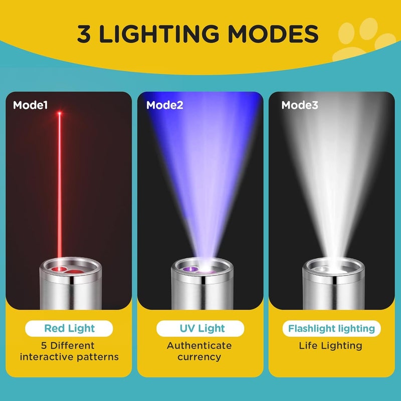 Koackl مؤشر لعبة القط Koackl للاستخدام الداخلي، لعبة قط قابلة للشحن عبر USB، 3 ألوان ضوئية ألعاب تفاعلية للقطط للكلاب والقطط، لعبة مطاردة للحيوانات الأليفة للعب والتدريب والتمارين في الأماكن المغلقة - Image 3