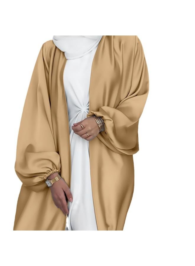 VUELO New Muslim Women's Satin Puff Sleeve Robe Elegant Cardigan - Image 5