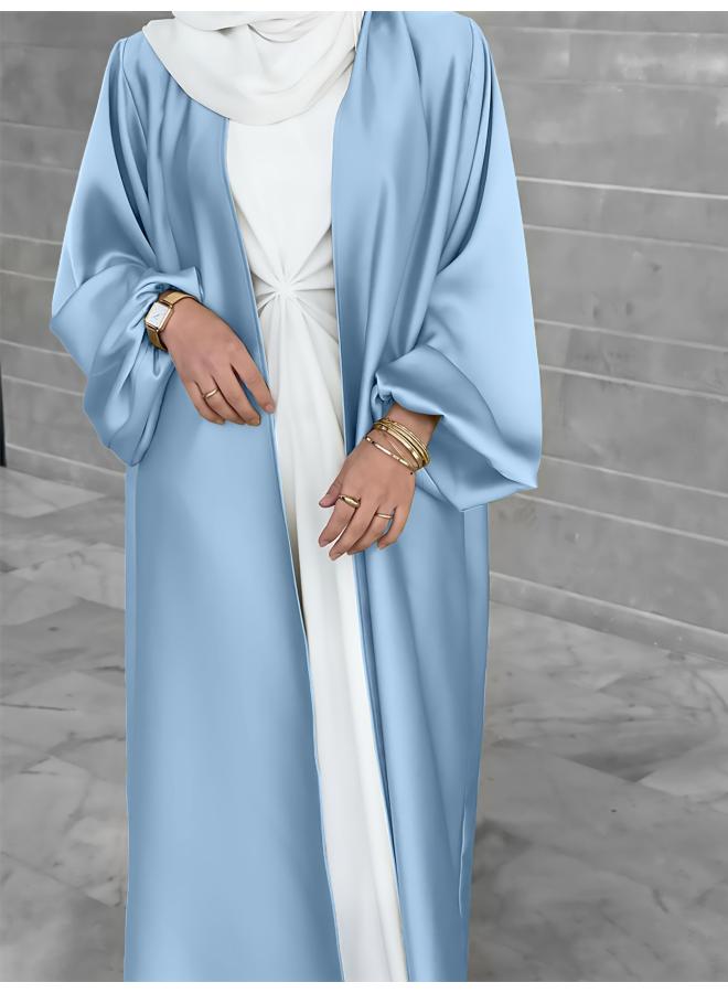 VUELO New Muslim Women's Satin Puff Sleeve Robe Elegant Cardigan - Image 1