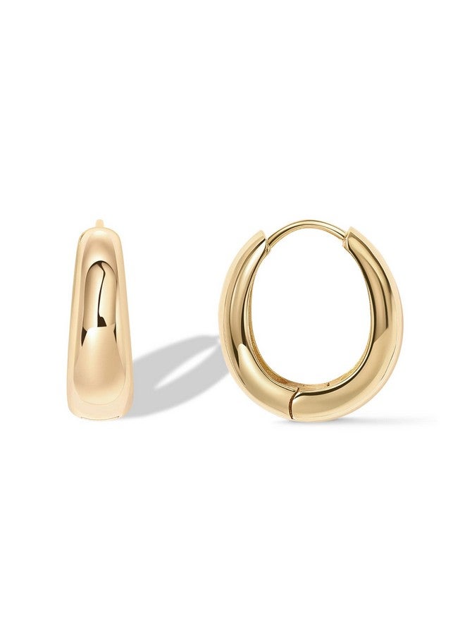 PAVOI 14K Gold Plated Sterling Silver Post Small Chunky Hoops Earrings | Thick Lightweight Gold Hoop Earrings For Women (Yellow Gold)  - Image 1