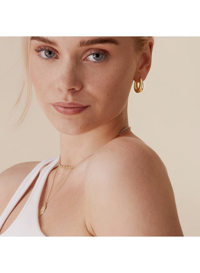 PAVOI 14K Gold Plated Sterling Silver Post Small Chunky Hoops Earrings | Thick Lightweight Gold Hoop Earrings For Women (Yellow Gold)  - Image 2