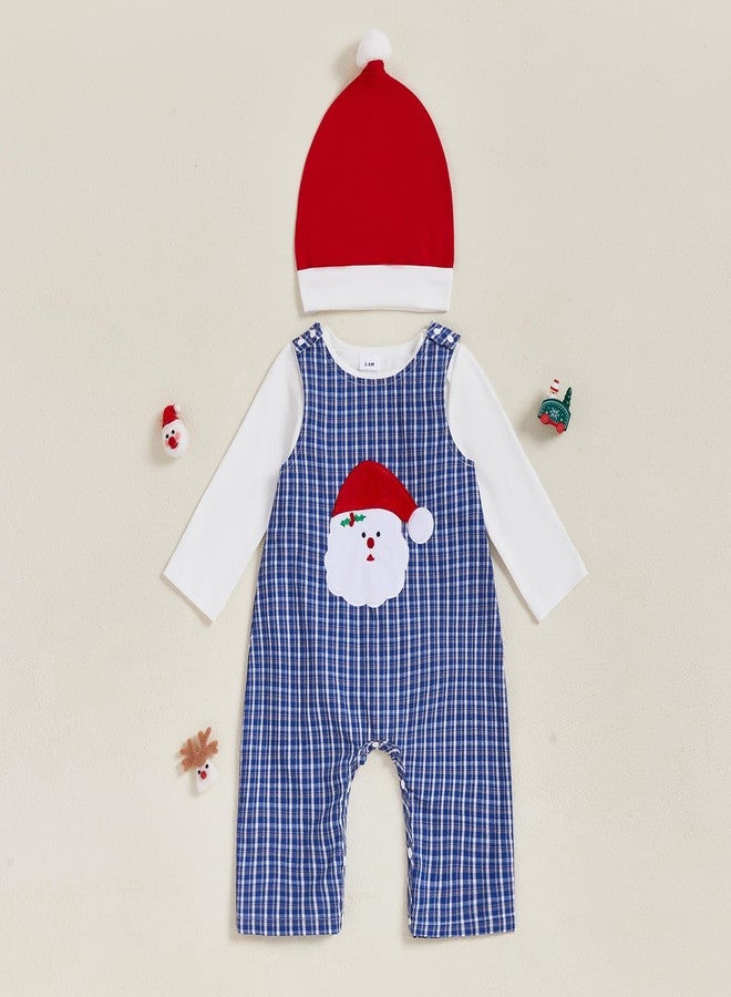 Rtnnsbbfcm My First Christmas Baby Boy Outfit Long Sleeve Romper + Santa Overalls Pants + Hat Newborn Christmas Clothes Sets (Chirstmas - Blue, 3-6 Months) - Image 5