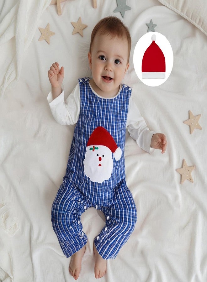 Rtnnsbbfcm My First Christmas Baby Boy Outfit Long Sleeve Romper + Santa Overalls Pants + Hat Newborn Christmas Clothes Sets (Chirstmas - Blue, 3-6 Months) - Image 2