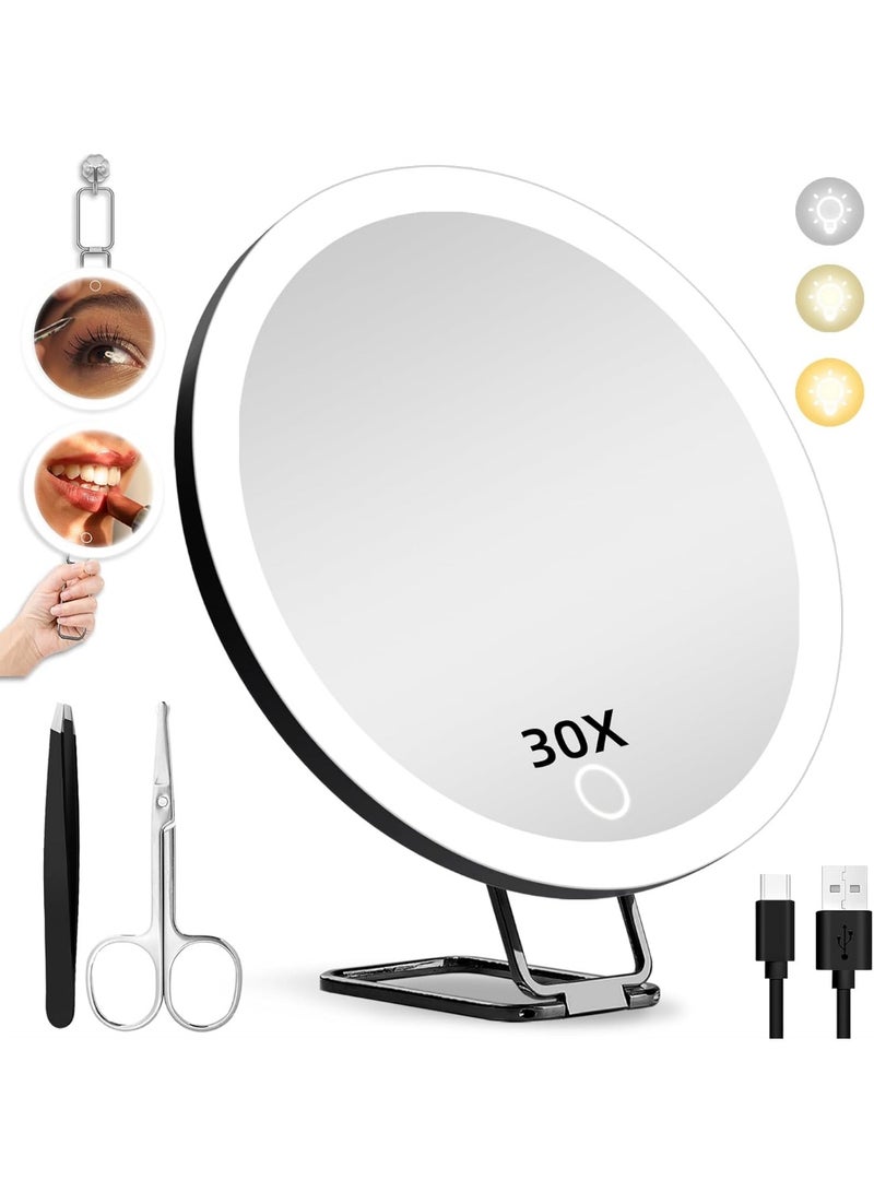 30X Magnifying Mirror with Lights, 6inch Makeup Magnified Mirror Lighted 30X High Travel Magnification with 3 Suction Cups and 360° Adjustable Stand - Includes Tweezers & Scissors Set - Image 3