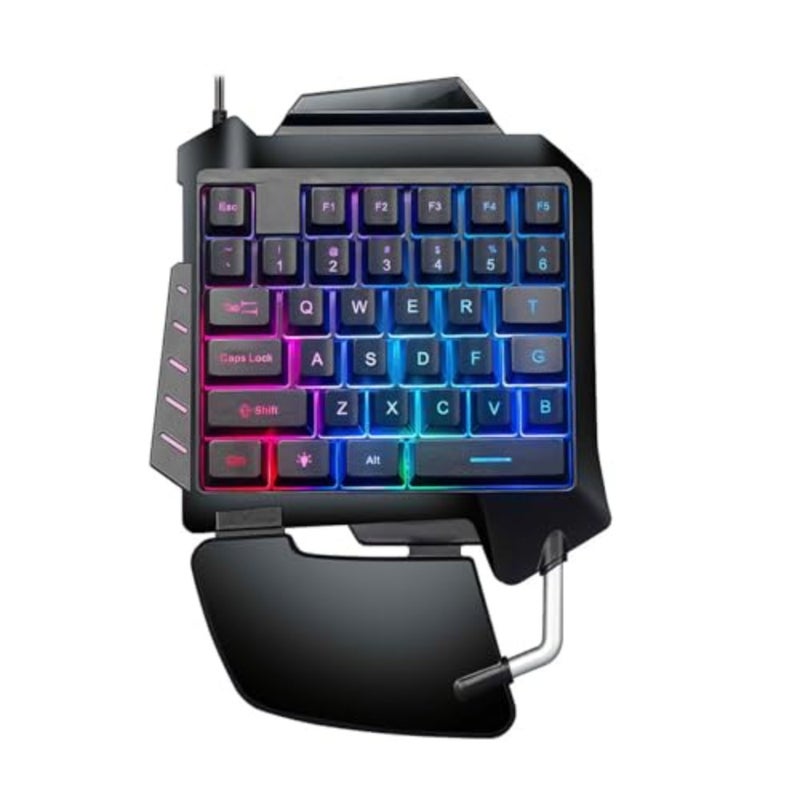 لوحة مفاتيح ذات 35 مفتاحًا RGB بيد واحدة مع مسند للمعصم لأغطية مفاتيح ABS للألعاب، باللون الأسود، لوحة مفاتيح سلكية صغيرة مريحة مع إضاءة خلفية - Image 1