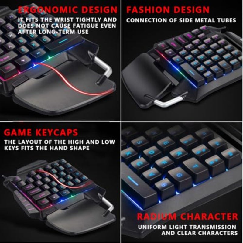 لوحة مفاتيح ذات 35 مفتاحًا RGB بيد واحدة مع مسند للمعصم لأغطية مفاتيح ABS للألعاب، باللون الأسود، لوحة مفاتيح سلكية صغيرة مريحة مع إضاءة خلفية - Image 2