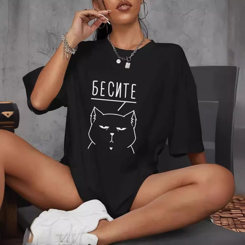 Trade Cat Printing Summer Casual Round Neck T-Shirt - Image 3