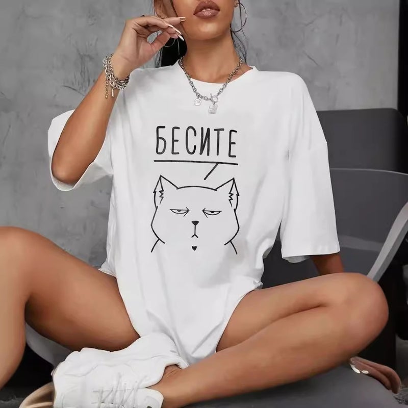 Trade Cat Printing Summer Casual Round Neck T-Shirt - Image 2