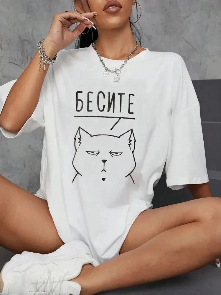 Trade Cat Printing Summer Casual Round Neck T-Shirt - Image 1