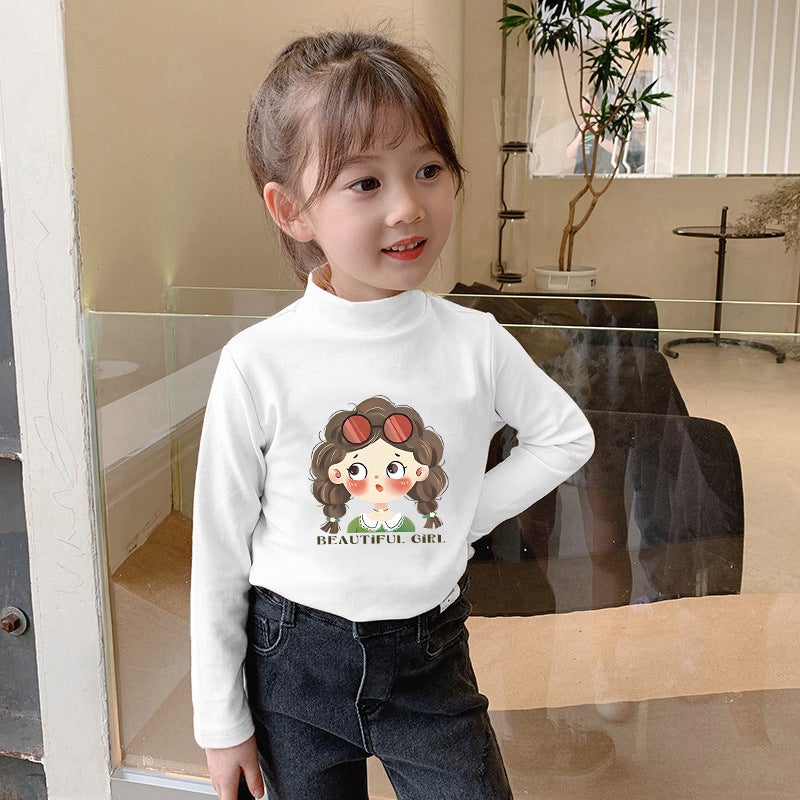 Girls' Base Shirt T-Shirt Thickened Autumn Girls' Jacket De Velvet De Velvet Girls' Long Sleeve T-Shirt New Fashion - Image 1