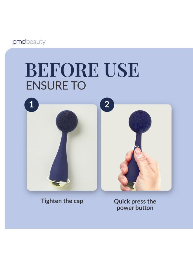 Pmd Beauty Clean - Smart Facial Cleansing Device With Silicone Brush & Anti-Aging Massager - Waterproof - Sonicglow Vibration Technology - Lift, Firm, And Tone Skin On Face And Body, Navy - Image 5