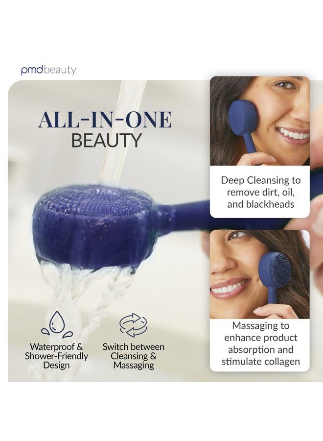 Pmd Beauty Clean - Smart Facial Cleansing Device With Silicone Brush & Anti-Aging Massager - Waterproof - Sonicglow Vibration Technology - Lift, Firm, And Tone Skin On Face And Body, Navy - Image 3