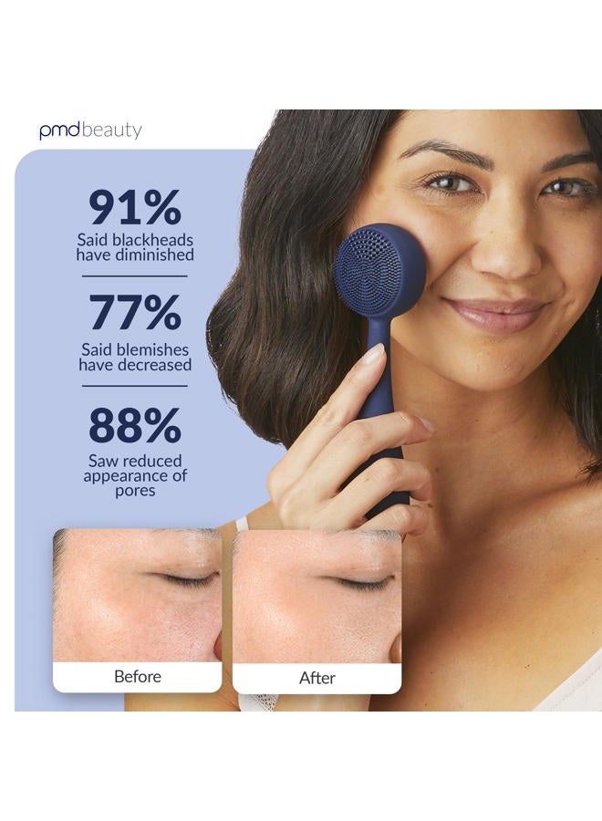 Pmd Beauty Clean - Smart Facial Cleansing Device With Silicone Brush & Anti-Aging Massager - Waterproof - Sonicglow Vibration Technology - Lift, Firm, And Tone Skin On Face And Body, Navy - Image 4