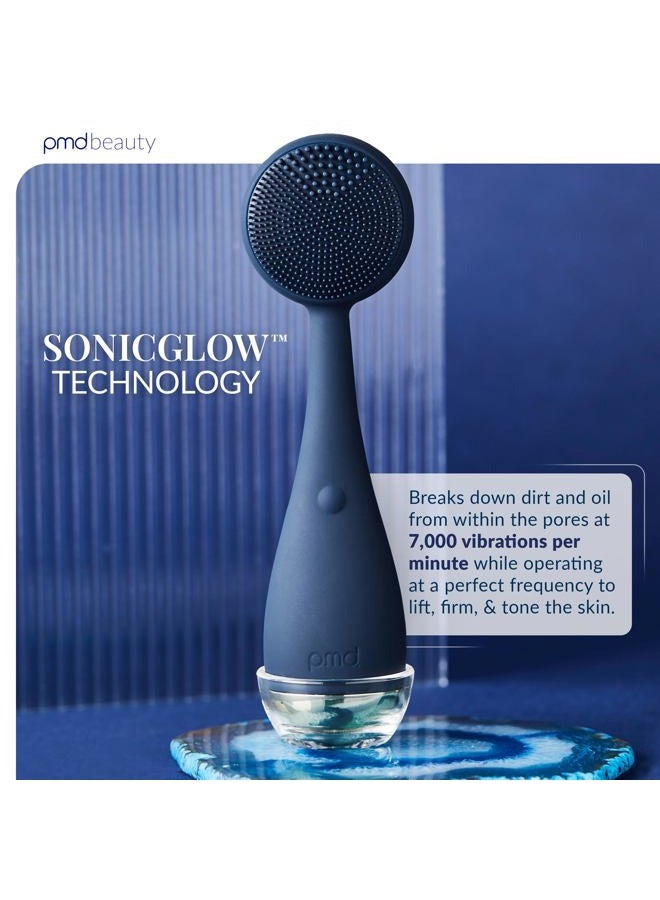 Pmd Beauty Clean - Smart Facial Cleansing Device With Silicone Brush & Anti-Aging Massager - Waterproof - Sonicglow Vibration Technology - Lift, Firm, And Tone Skin On Face And Body, Navy - Image 2