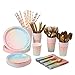 YAOSHENG 201PCS Rainbow Pastel Party Supplies SetDisposable Paper Dinnerware Serves 25 Pastel Paper Plates Napkins CupsGold Plastic Silverware Sets for Wedding Birthday Baby Shower Holiday Parties - Image 3